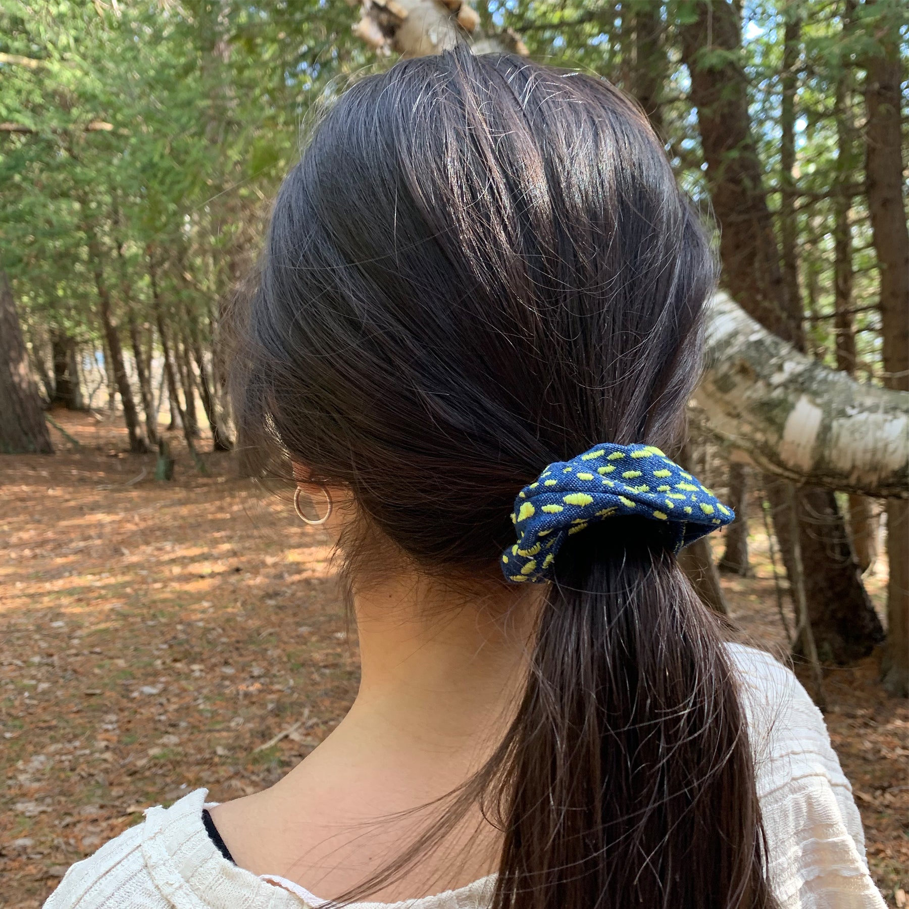 Denim Scrunchie with Lime Green Spots