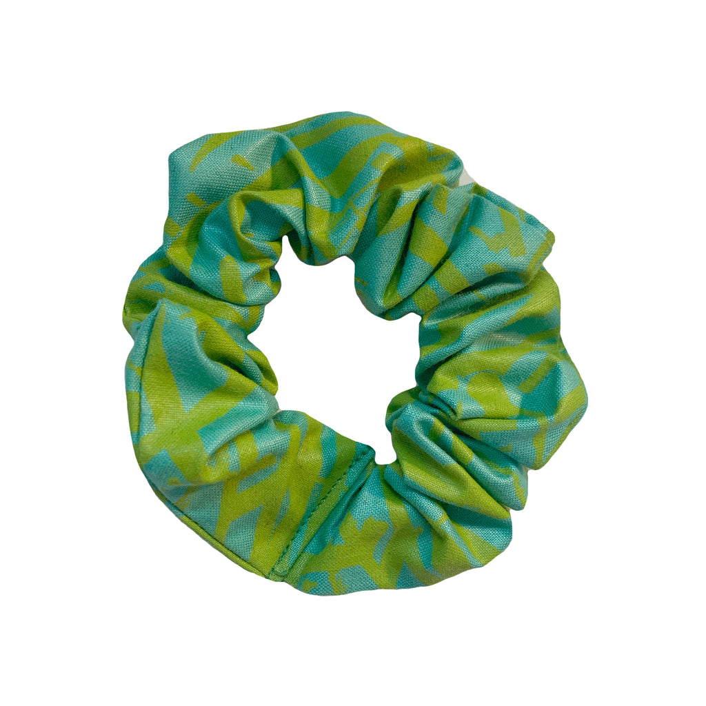 Turquoise and Green Screenprinted Scrunchie
