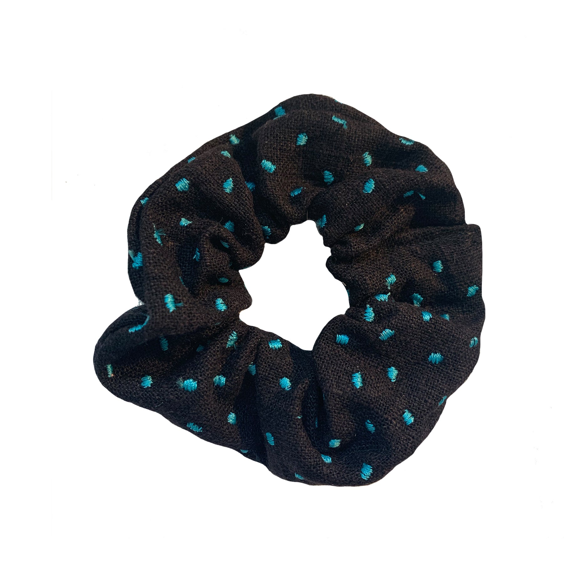 Black Scrunchie with Teal Blue Polka Dots