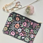 Embroidered Floral Paisley Pouch on Black Denim | Pastel Colorway | Large