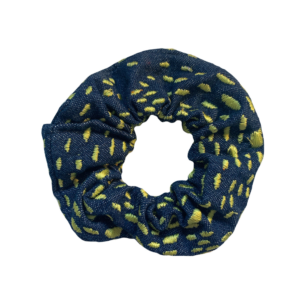 Denim Scrunchie with Lime Green Spots