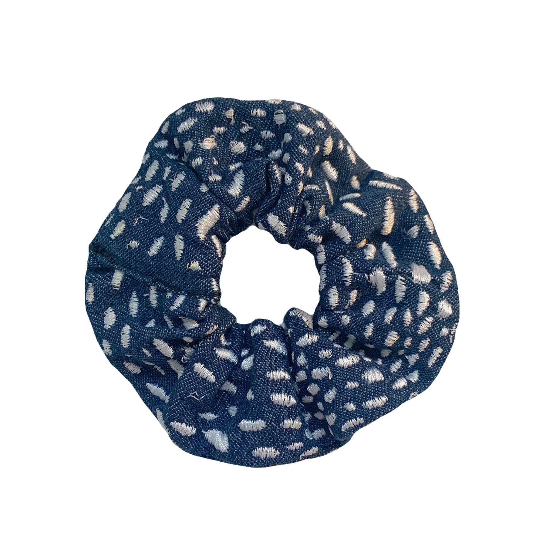 Denim Scrunchie with White Spots