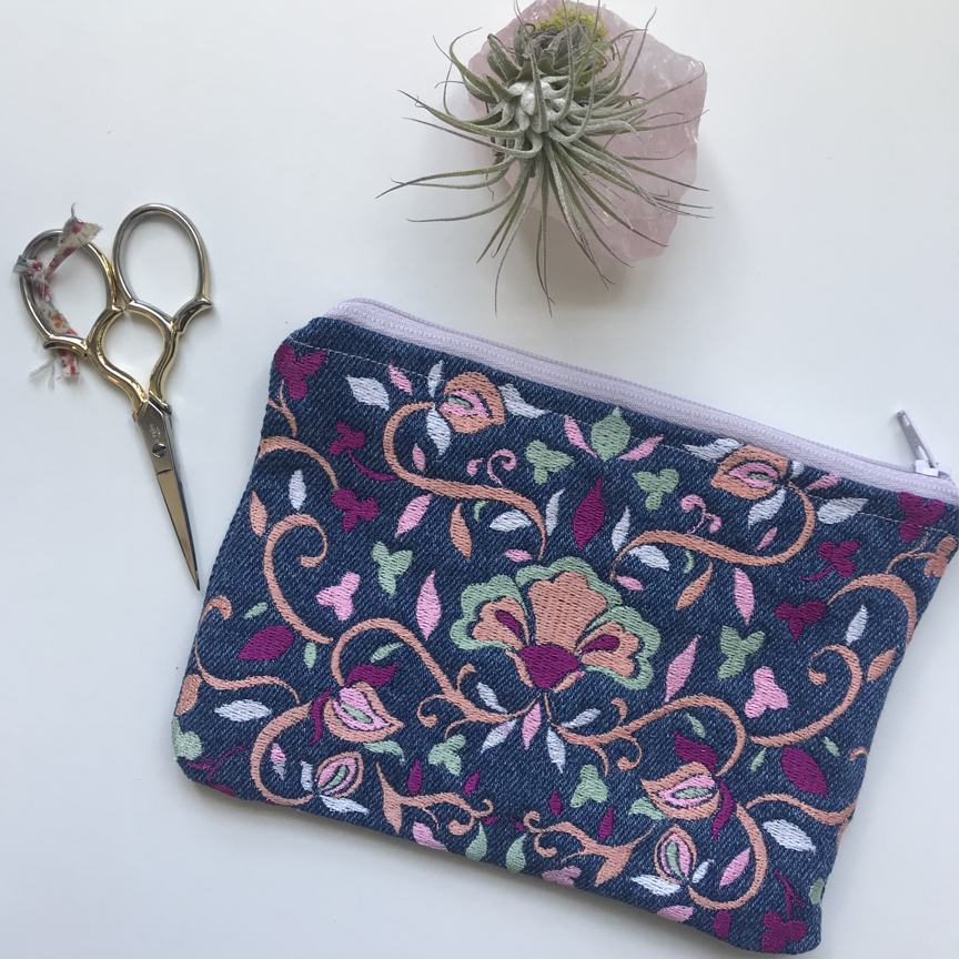 Embroidered Folk Floral Pouch | Iris Colorway | Small