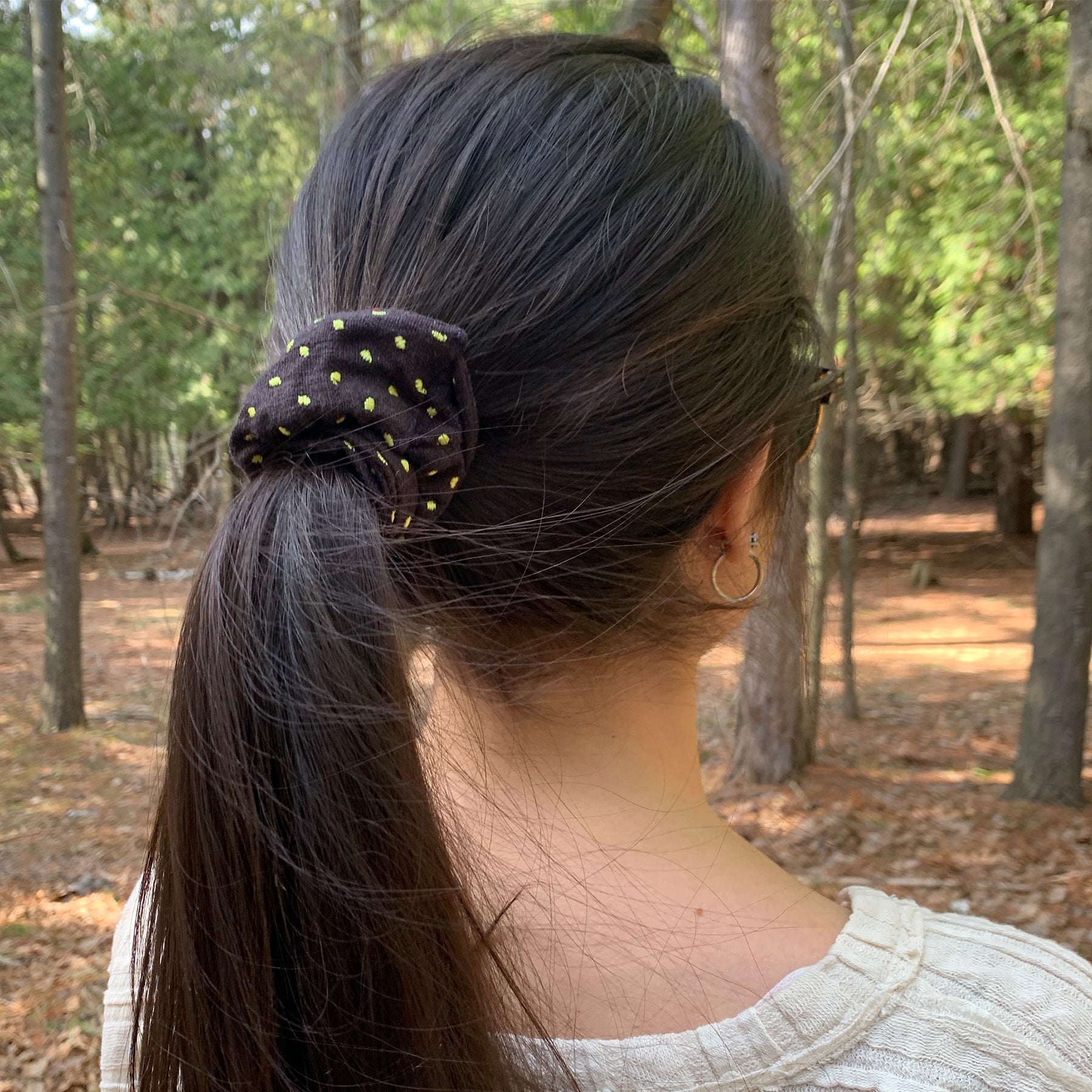 Black Scrunchie with Lime Green Polka Dots