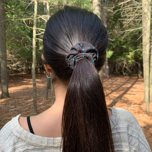 Black Scrunchie with Teal Blue Polka Dots