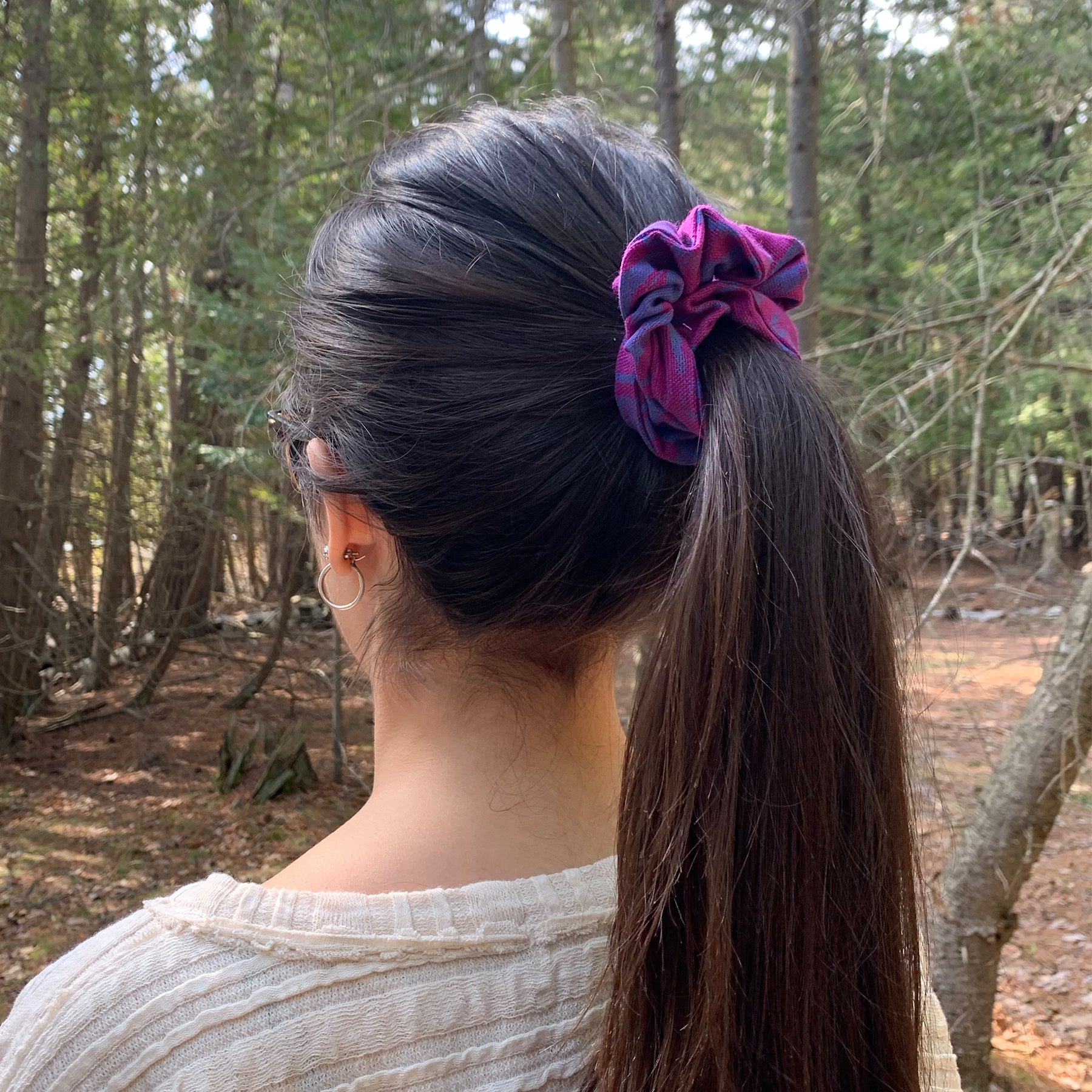 Purple and Teal Screenprinted Scrunchie