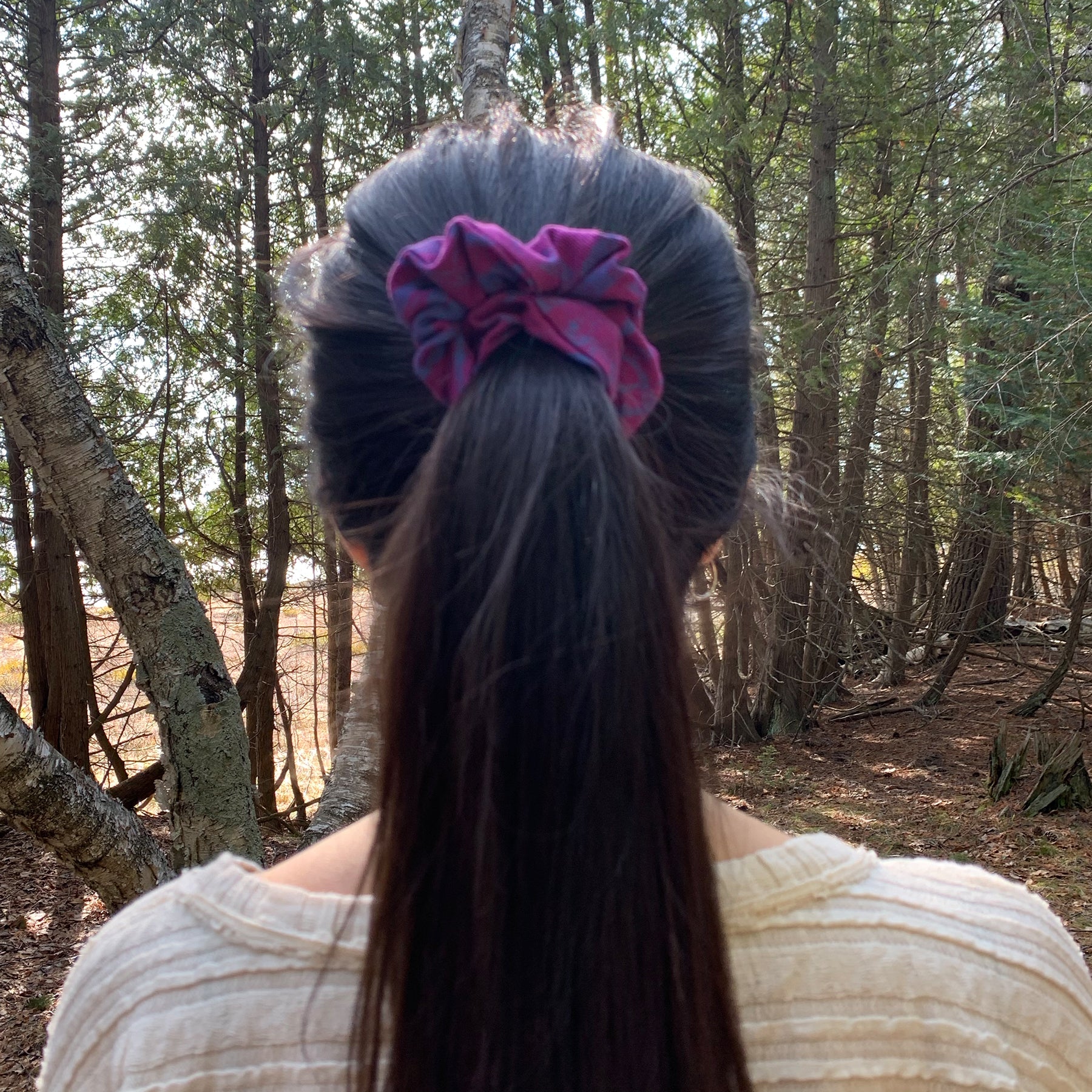 Purple and Teal Screenprinted Scrunchie