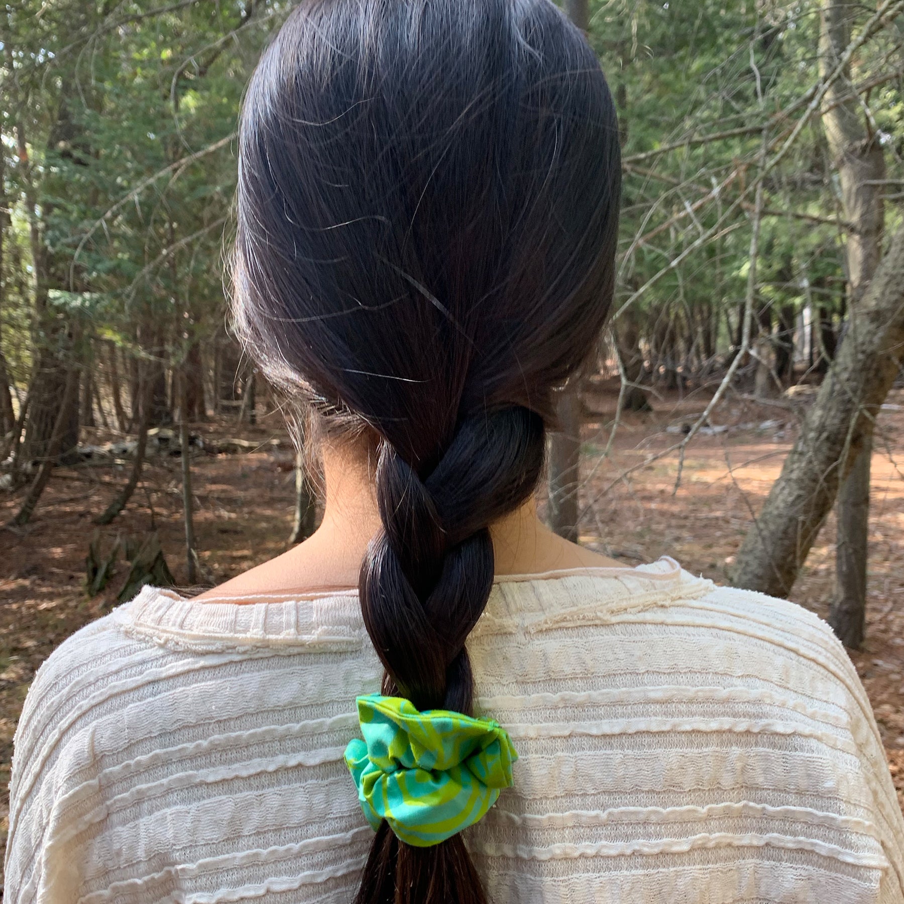 Turquoise and Green Screenprinted Scrunchie