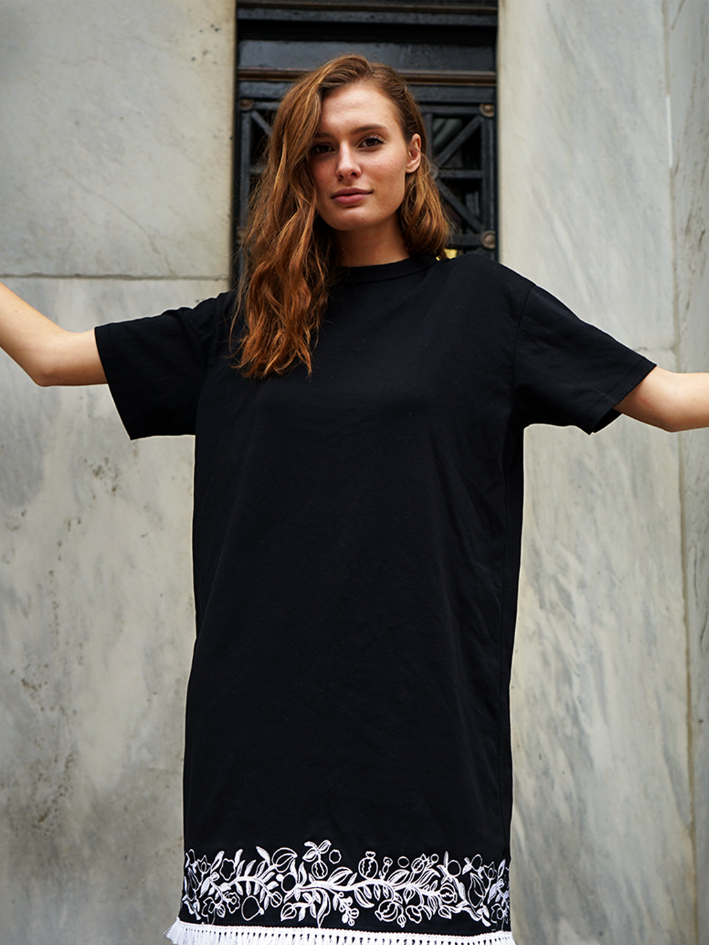 Black Knit Embroidered Dress