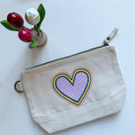 Embroidered Rainbow Heart Pouch on Cotton Canvas | Lavender Pouch