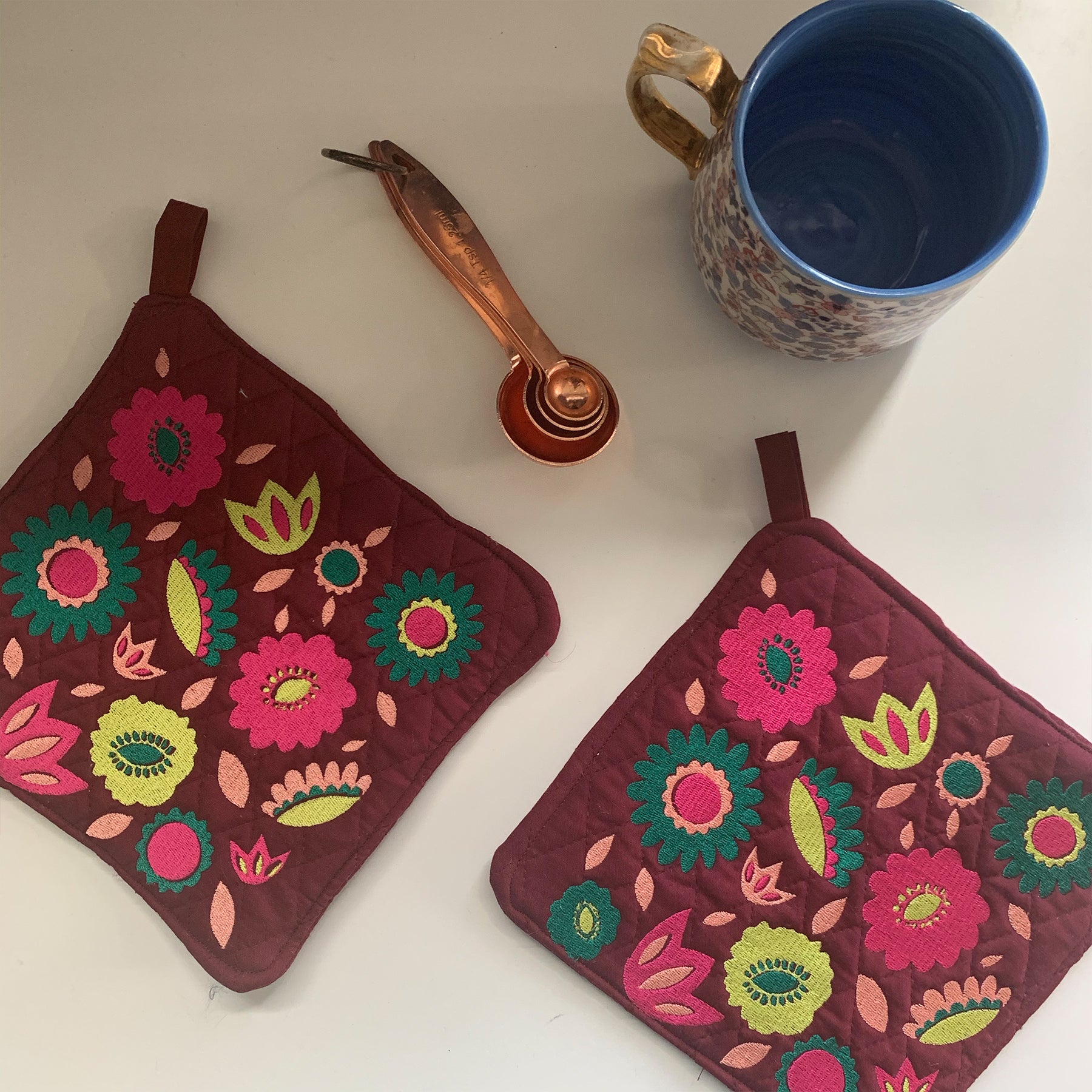 Pot Holder Set | Pink and Green Colorway