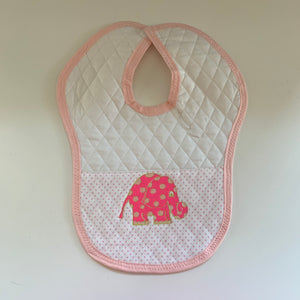 Quilted Pink Elephant Baby Bib