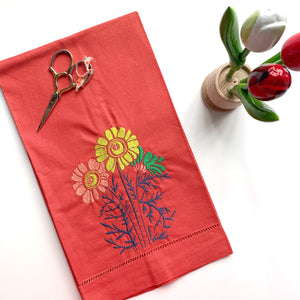 Red Linen Towel | Classic Floral