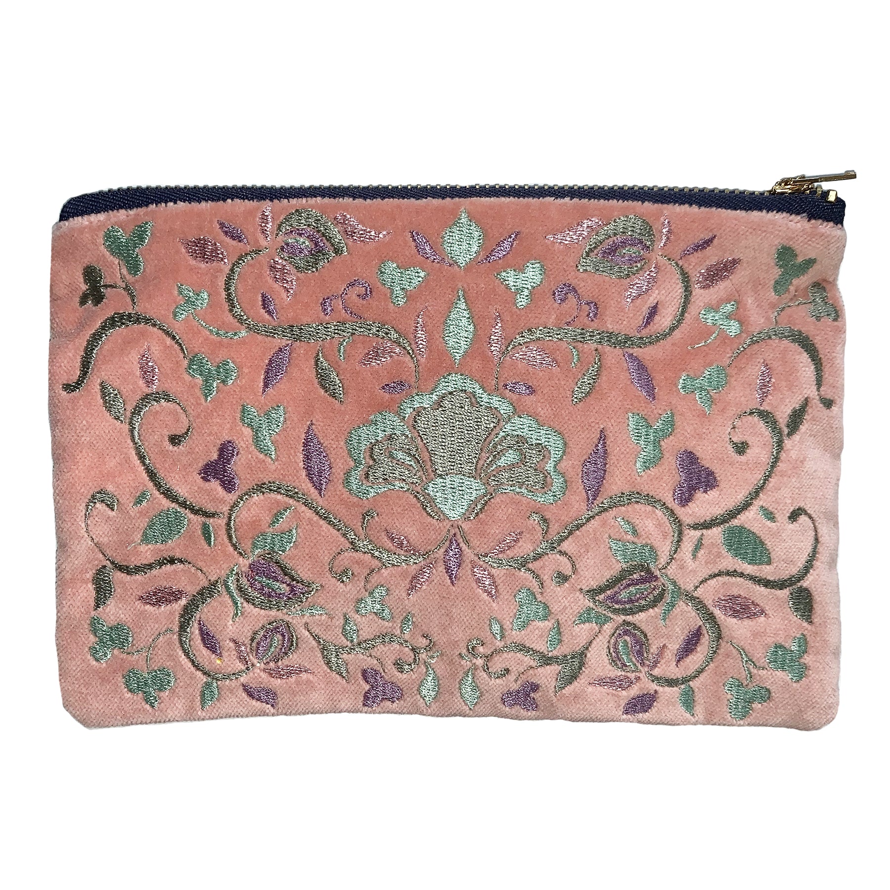 Embroidered Folk Floral Pouch | Rose Velvet Colorway | Small